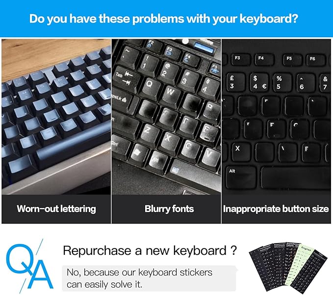 2PCS Russian Keyboard Stickers, Cyrillic Keyboard Letters Replacement Sticker Blue Font with Black Background for PC Computer Laptop Notebook Desktop, Russian-English Keyboard Alphabet Stickers