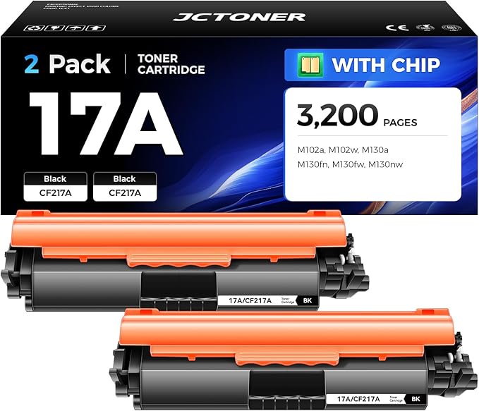 17A Black Toner Cartridge 2-Pack with chip High Yield Replacement for HP 17A CF217A Toner Compatible with HP Laserjet Pro MFP M130a M130fn M130fw M130nw M102a M102w Printer M130 M102 Series Ink Copy