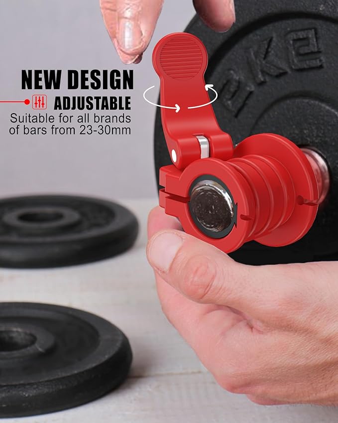 Barbell Clips 1 Inch Quick Release Weight Clamps 0.9-1.18inch Multi-Size Adjustable Olympic Clamps for Bars
