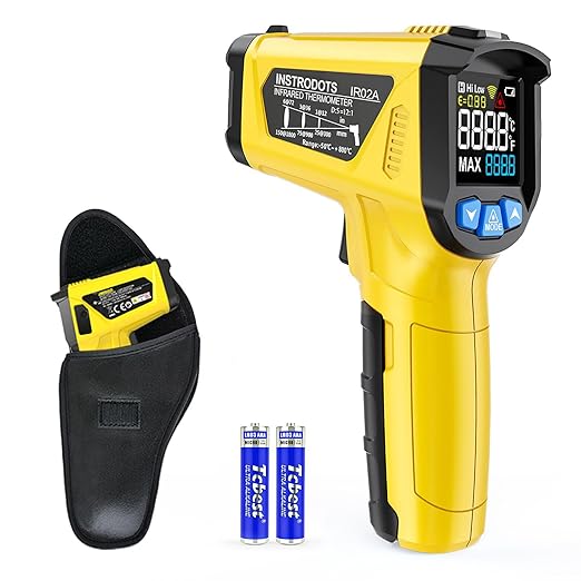 Infrared Thermometer Gun - INSTRODOTS Digital Laser Thermometer emperature Gun with Adjustable Emissivity & Max Value, -58°F~1472°F Non-Contact Surface Thermometer for Cooking, Freezer, Pizza, HVAC