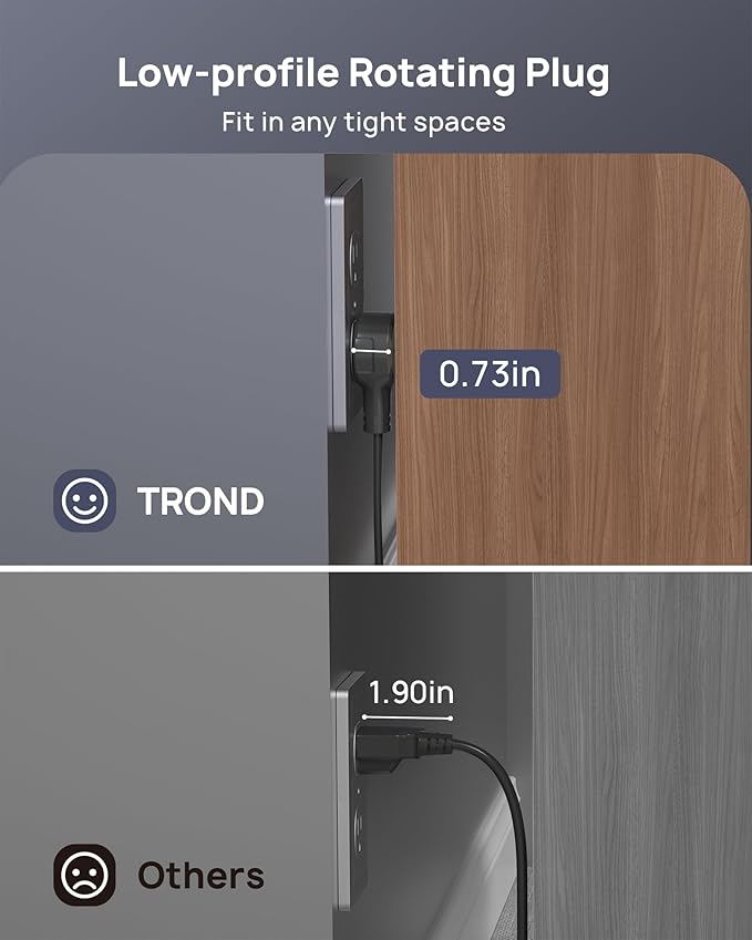 TROND 360° Rotating Flat Plug Extension Cord 6ft, Low Profile Small Power Strip, 3 Side Grounded Outlet, 13A, SPT 16/3 Gauge Cable for Indoor Home Office Kitchen Cruise Travel Essentials, Black