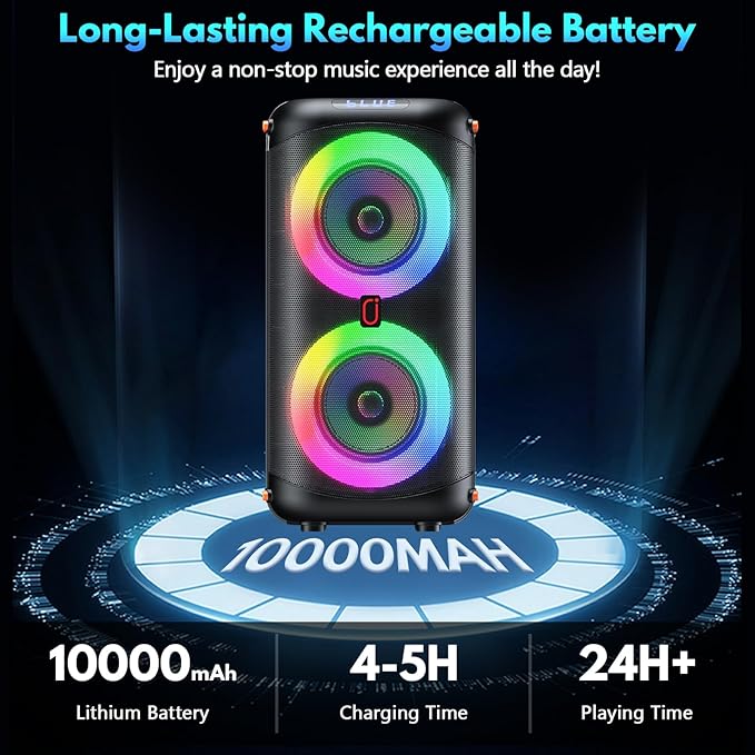 Karaoke Machine with 2 Wireless Microphones, Portable Bluetooth 5.3 Karaoke Speaker for Home Party Outdoors, PA System for Adults with Echo Adjustment/LED Lights, Support TV/USB/AUX/TF