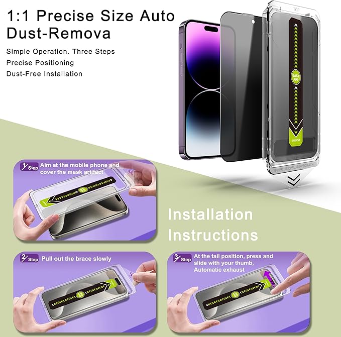 (2-Pack Anti-Spy Privacy Screen Protector for iPhone 14 Pro Max/15 Plus/16 Plus(6.7-Inch),9H Tempered Glass,Full Coverage,Anti-Fingerprint,Auto Dust Removal,Bubble-Free,Easy Installation