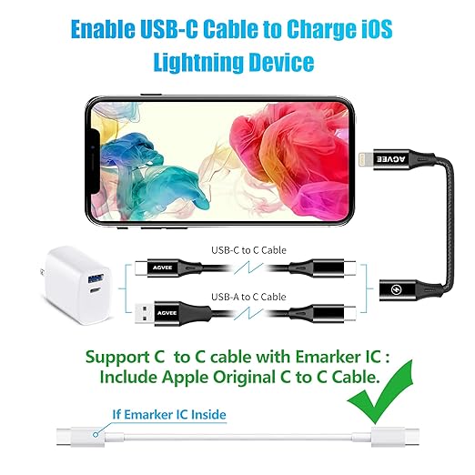 AGVEE 4 inch USB-C Female to Lightning Male Adapter, 30W Fast Charging Charger Converter for iPhone 14 13 12 11 Airpods iOS Device Carplay, Not for Audio, Black