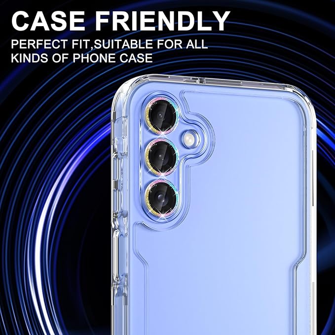 for Samsung Galaxy A35 5G Camera Lens Protector, Individual Metal Ring Tempered Glass Lens Cover, [Strong Adsorption] Scratch Resistant Ultra-Thin HD Clear Lens Cover, 1 Set-Colorful Sparkly