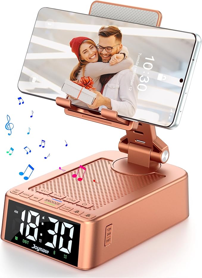 Gifts for Women Girls, Phone Stand with Bluetooth Speaker 360° Rotable Angel Adjustable Cell Phone Holder for Desk with HD Subwoofer Sound Fits All Phones,Tablets (Rose Gold)