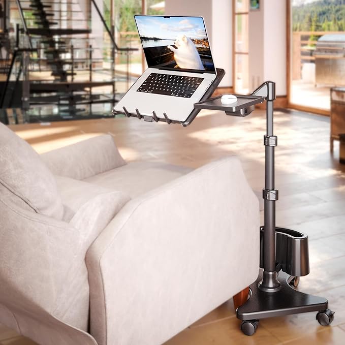 LEVO G2 Deluxe Adjustable Laptop Stand – Rolling Computer Desk & Ergonomic Table for Bed, Sofa, or Office – Portable Mobile Workstation with Tilt – Fits Devices up to 16″ - Charcoal & Black