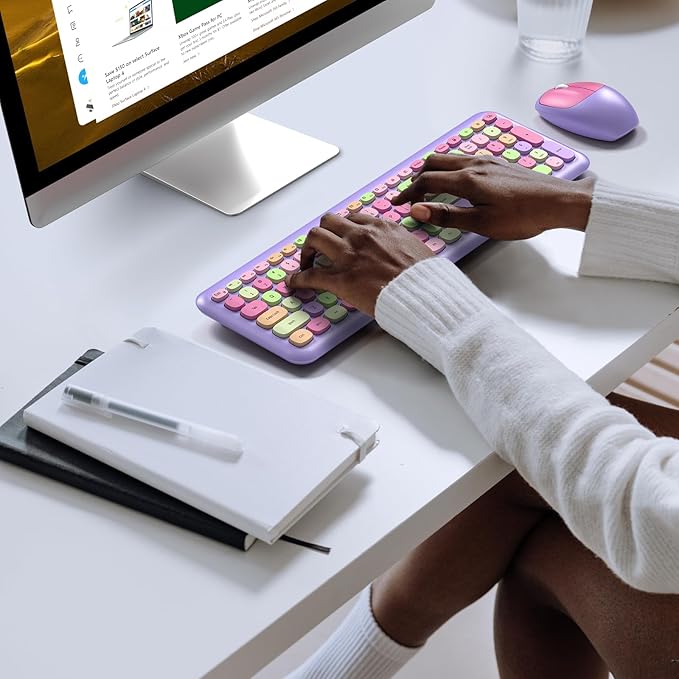 KNOWSQT Wireless Keyboard and Mouse Combo, Pale Purple Full-Sized 2.4G Silent Keycap Colorful Keyboards, USB Dongle Plug Play, for Laptop, Windows, PC, Computer, Desktop