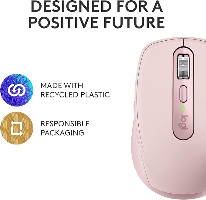 Logitech MX Anywhere 3S Compact Wireless Mouse, Fast Scrolling, 8K DPI Any-Surface Tracking, Quiet Clicks, Programmable Buttons, USB C, Bluetooth, Windows PC, Linux, Chrome, Mac - Rose