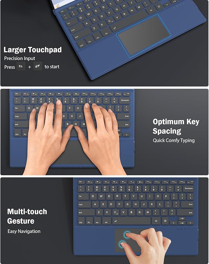 MoKo Type Cover Fit Microsoft Surface Pro 7 Plus/Pro 7/ Pro 6/ Pro 5/Pro 4/3, Ultra-Slim Wireless Bluetooth Tablet Keyboard with Trackpad, 7-Color LED Backlit, Built-in Rechargeable Battery, Indigo