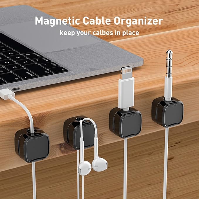 12 Pack Cable Clips, Cord Organizer, Cord Holder for Nightstand, Magnetic Cord Organizer, Strong Adhesive Charging Cable Keeper, Clip Holder