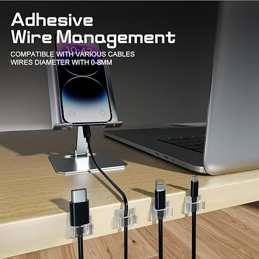 100PCS Cable Clips, Adhesive Wire Clips Strong Cord Clips Wire Holders, Cable Management Clips for Desk, Wall, Car, TV, Ethernet Cable (Clear, Medium)
