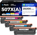 507X 507A Toner Cartridge Set 4-Pack High Yield Replacement for HP 507X 507A CE400X CE401A CE402A CE403A Compatible with HP Color LaserJet Enterprise 500 Color M551 M551dn M570dn M570dw M575fw Printer