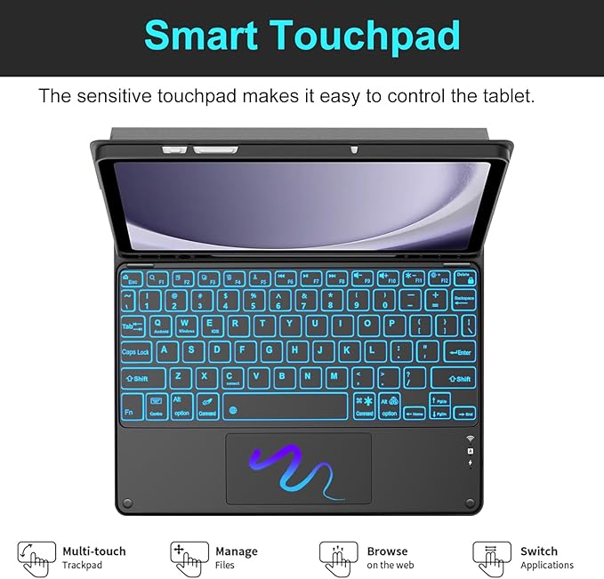 Backlit Touchpad Keyboard Case for Samsung Galaxy Tab A9 Plus 5G 11 Inch 2023 Model (SM-X210/X215/X216/X218), Magnetic Detachable Keyboard Cover with S Pen Holder for Galaxy Tab A9+ 11", (Black)