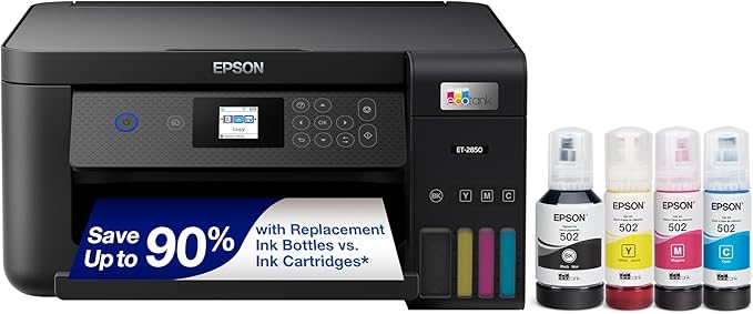 Epson EcoTank ET-4800 Wireless All-in-One Cartridge-Free Supertank Printer with Scanner & EcoTank ET-2850 Wireless Color All-in-One Cartridge-Free Supertank Printer with Scan