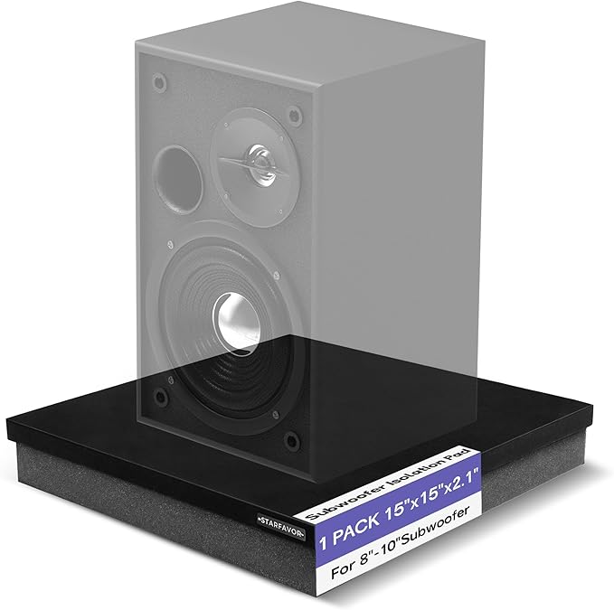 Starfavor Subwoofer Isolation Pad for 8-10 inches Subwoofers,15"*15"*2.1"Isolation Platform Acoustic Riser Pad,Audio Acoustic Noise Isolation Platform Pads for Studio Monitor,Subwoofer,Loud Speakers