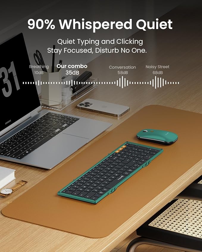 ProtoArc Foldable Keyboard and Mouse, XKM01 True Full-Size Folding Wireless Keyboard Mouse Combo for Business Travel, a Portable Office Suite On-The-Go, Compatible with Laptop iPad Tablet - Green
