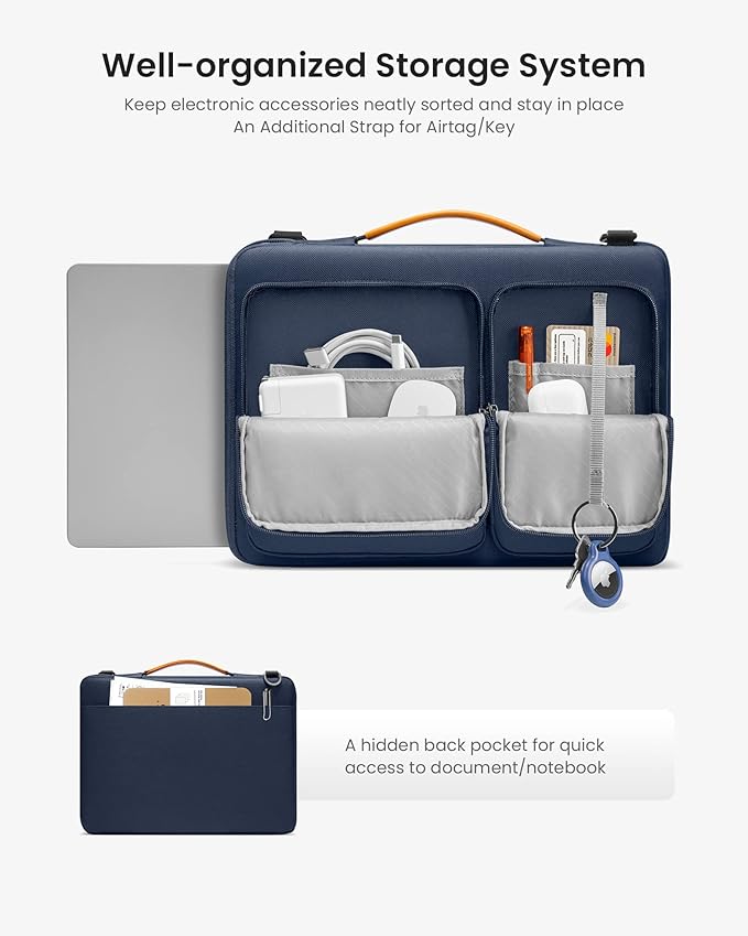 tomtoc 360 Protective Laptop Shoulder Bag for 13 Inch 2025 MacBook Air M4/A3240, M3/A3113, M2/A2681, M1/A2337, MacBook Pro M2/M1, 13-in Surface Pro 11th AI/10/9, Water-resistant Accessory Case