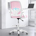 Tall Drafting Chair with Footrest Ring for Home and Work, Ergonomic Home Desk Office Chair with Flip up Arms and Lumbar Support, Extended Height Executive Desk Office Chair(Pink)