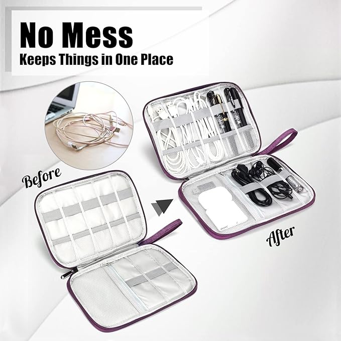 CILLA Travel Cord Organizer Case, Portable Waterproof Storage Bag for Charger, Cord, USB, Power Bank, Earphone, SD Card, Travel Essentials
