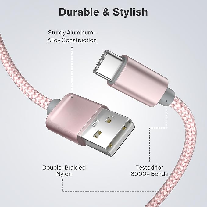 Elebase USB Type C Charging Cable 1.5/3.3/6.6FT 3 Pack,USBC Car Charger Cord for iPhone 16 15 Plus Pro Max 2,Airpods 4,Samsung Galaxy S24 S23 Plus Ultra Note 10 20 S10 S10E,Tab A7,A54 A53 A52,Z Flip