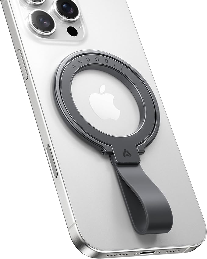andobil [2025 Unrivaled Stability] Magnetic Phone Grip Holder for MagSafe Ring Stand Holder Kickstand Compatible with MagSafe Accessories for iPhone 16 Pro Max Plus iPhone15/14/13/12&Android,SpaceGrey
