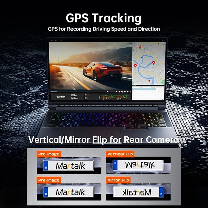 12" 4K UHD Mirror Dash Cam Front and Rear with Zoom Backup Camera, 2160P Dual Rear View Mirror Camera for Cars & Trucks, 64GB Card Included, GPS, WDR, Super Night Vision, Parking Assist & G-Sensor