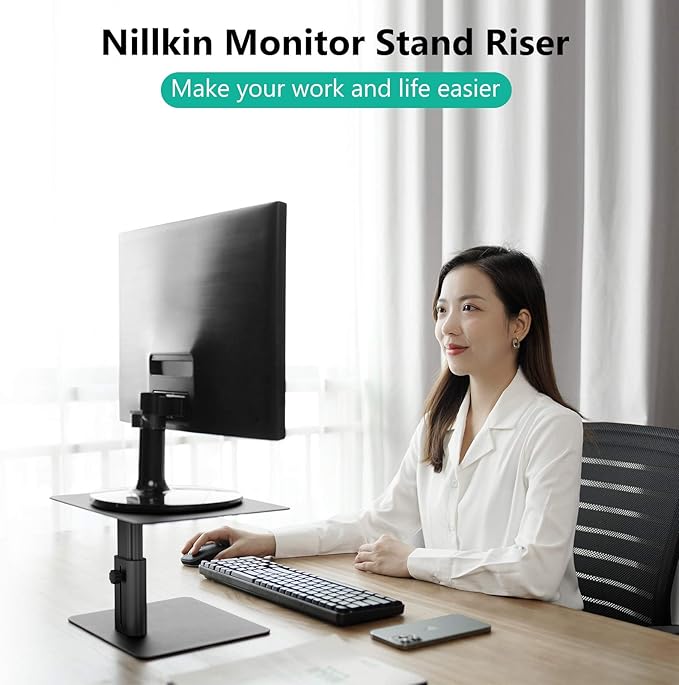 Nillkin Monitor Stand for Desk, Adjustable Height Computer Monitor Stand, Ergonomic Aluminum Computer Stand for Desktop Monitor, iMac,MacBook, Dell, HP, Lenovo and other Screen Display, Black