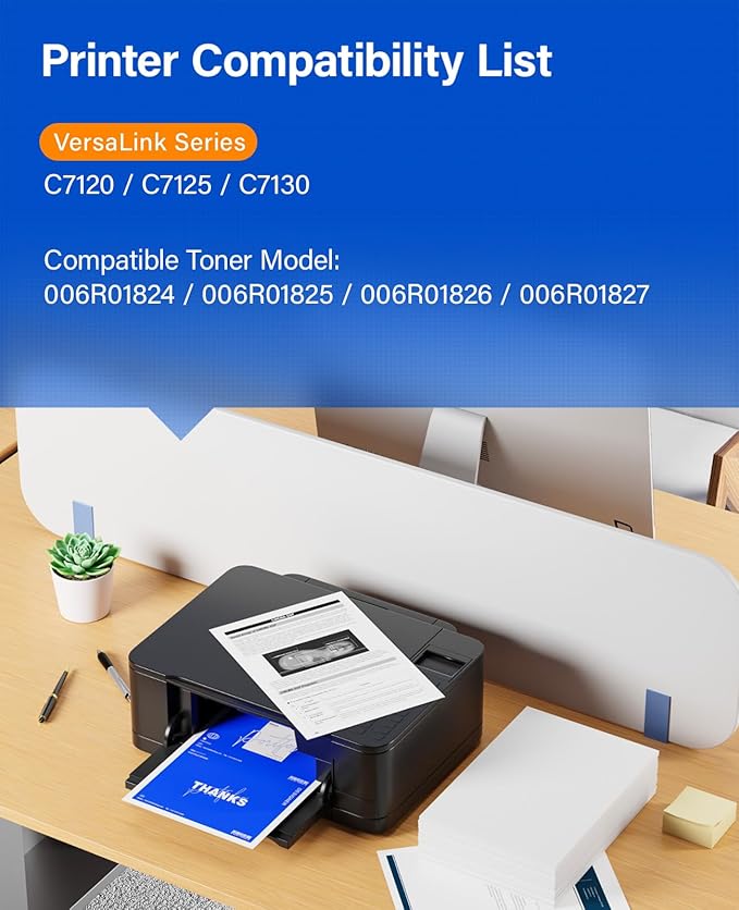 VersaLink C7120 C7125 C7130 High Capacity Toner Cartridge 4-Pack 006R01824 006R01825 006R01826 006R01827 Replacement Compatible for Xerox VersaLink C7120 C7125 C7130 Printer Black Cyan Magenta Yellow
