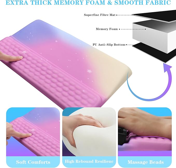 Computer Keyboard Stand with Wrist Rest, Ergonomic Tilted Keyboard Holder - Keyboard Riser with Wrist Pad - Keyboard Tray Support for Office Home - Starry Pink