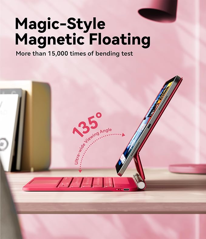 GreenLaw for iPad 11th(A16,2025)/10th(2022) Generation Case with Keyboard, Magic-Style Keyboard Stand, 7 Color Backlit, Stain-Resistant Surface, Multi-Touch Trackpad, Viva Magenta