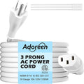 Adoreen 10 Ft Computer TV Replacement Power Cord White, 18AWG 3-Prong AC Universal Power Supply Cable NEMA 5-15P to IEC 320 C13 for Printer, PC, Monitor TV LCD, ETL+Ties