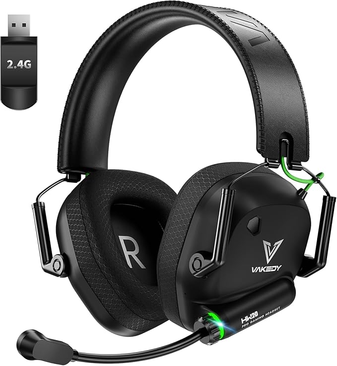 Wireless Gaming Headset for PC, PS5, PS4, Mac, Switch, 2.4GHz USB Dongle Headphones with Mic, Bluetooth 5.4, 50mm Driver, Stereo Sound, Cool Lighting, 50H Battery-Black/Green
