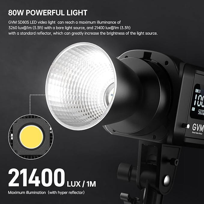 GVM 80W SD80S LED Video Light with Lantern Softbox and Tripod Stand Kit, 5600K Daylight Bowens Mount Studio Light, COB Continuous Output Lighting for Video Recording, APP Control, 12 Scenes, CRI97+