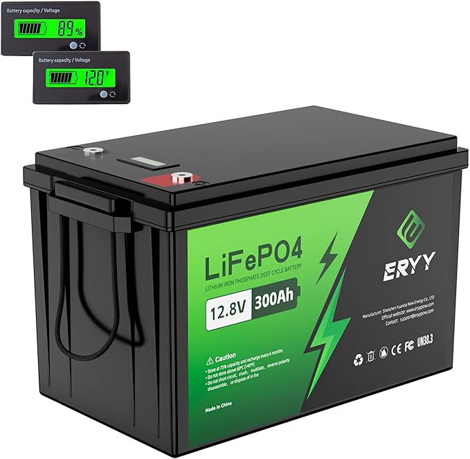 12V 300Ah LiFePO4 Battery, 12V Lithium Battery with 200A BMS, 3840Wh Energy, Deep Cycle Battery, Lithium Iron Phosphate Battery for Trolling Motor, Solar, RV, Camping, Van, Marine