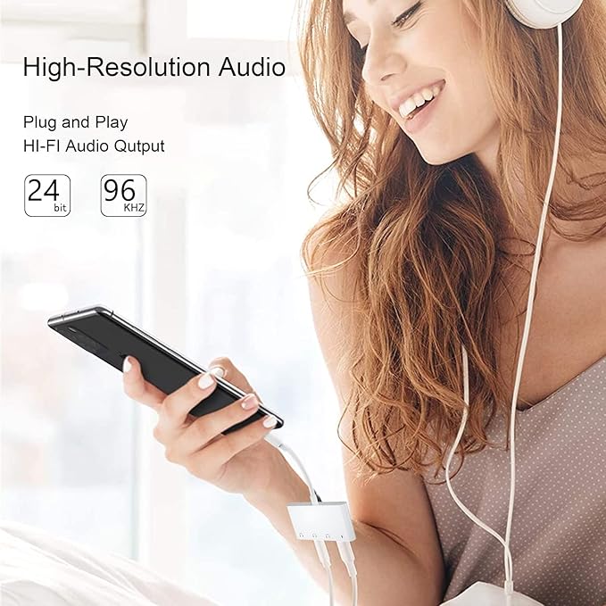 4 in 1 Headphone Splitter, iPhone Headphone Adapter + Dual 3.5mm Headphone Jack Adapter + Charging Port for iPhone 14 13 12 11 X 8 7