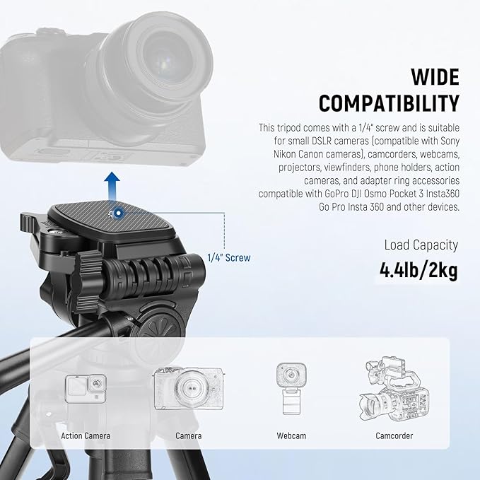 NEEWER Entry Level Version Mini Desk Phone Tripod Compatible with iPhone for Video Recording, Small Compact Table Top DSLR Camera Camcorder Webcam Stand, 3 Way Pan Tilt Head & Cell Phone Holder, TP52