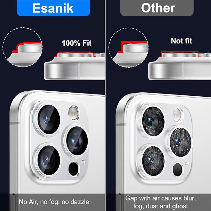Esanik 2 Pack for iPhone 15 Pro/iPhone 15 Pro Max Camera Lens Protector (White Titanium)