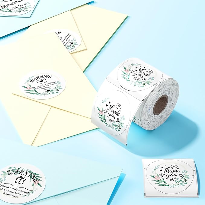 2'' Round Thermal Labels, 500pcs Circle Thermal Printer Label, Multi-Purpose for DIY Logo Design, Name/Price Tag, Address, QR Code, 750 Labels/Roll