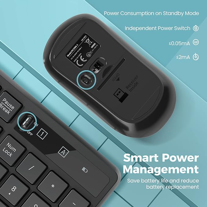 Wireless Keyboard and Mouse Combo, Lovaky 2.4G Full-Sized Ergonomic Keyboard, 3 DPI Adjustable Cordless USB Mouse, Quiet Click for Computer/Laptop/Windows/Mac (2 Pack, Black)