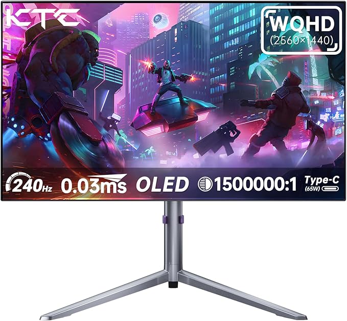 KTC 27-inch OLED Gaming Monitor | QHD 2560x1440P | 240Hz 0.03ms GTG | 1.5M:1 Contrast Ratio | DisplayHDR True Black 400 | 65W USB Type-C | Dual Speakers | Comes with Type-C, HDMI & DP Cables Included