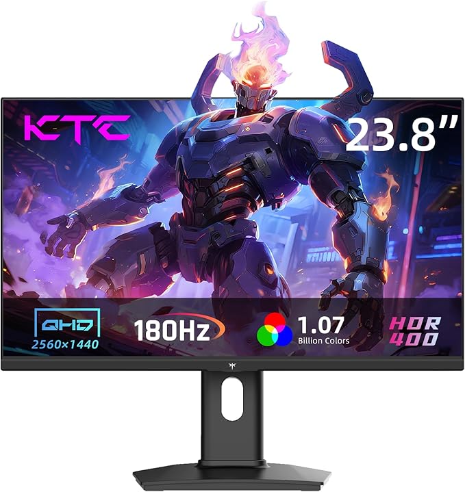 KTC 24 Inch Gaming Monitor 180Hz - 2K 1440P Computer Monitors, Fast IPS Monitor with HDR 400, Adaptive Sync, Up to 185Hz, HDMI 2.0 & Display Port 1.4, Height Adjustable, Vesa Mount, H24T7
