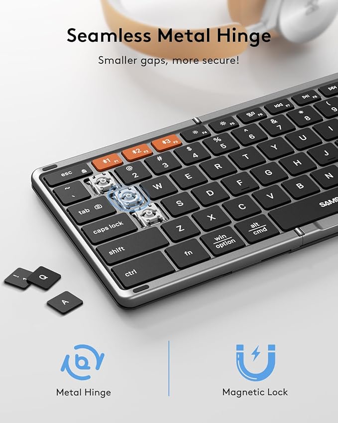 Samsers Foldable Bluetooth Keyboard with Touchpad, Full-Size Wireless Folding Key Board with PU Leather, Portable Travel for iOS Android Windows Mac OS, Support 3 Devices (BT5.1 x 3)