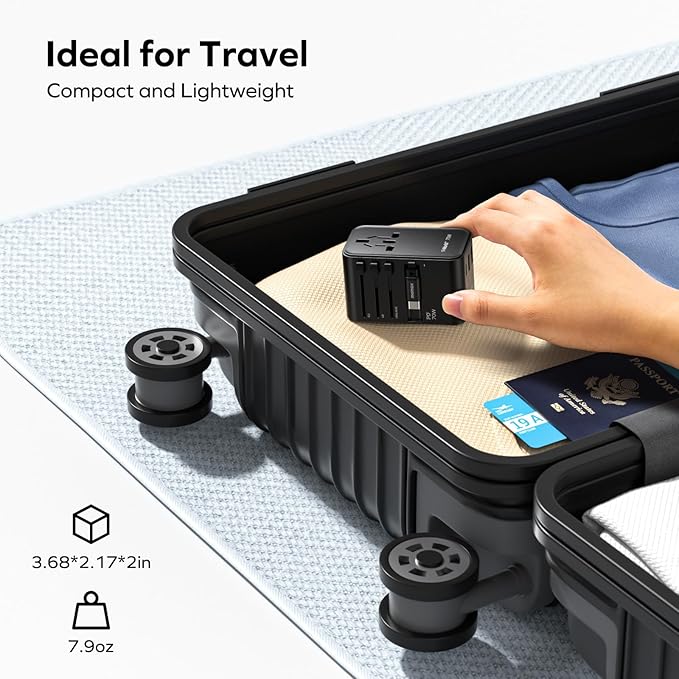 MOMAX Universal Travel Adapter, International Power Plug Adapter with 1 USB C (PD 70W), 2 USB A Ports, 1USB-C Cable (PD 70W), All-in-One Worldwide Wall Charger for USA European UK AUS (Type C/G/A/I)