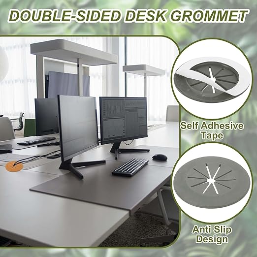 PATIKIL Desk Grommet 1-9/16", 8 Pcs Round Cable Grommet Cord Hole Cover with Adhesive Tape Flexible Table Wire Organizer for Office Home Table Countertop, Gray