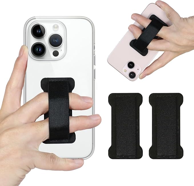 Finger Strap Phone Holder - Ultra Thin Anti-Slip Universal Cell Phone Grips Band Holder for Back of Phone -2Pack(Black)
