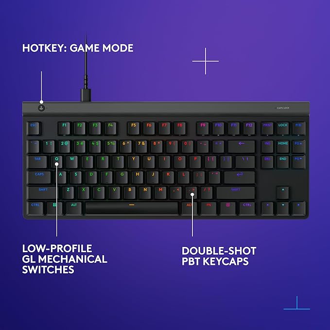 Logitech G515 TKL Wired Low Profile Gaming Keyboard, Fully Customizable RGB, Double-Shot PBT Keycaps, Tactile/Brown Switches - Black