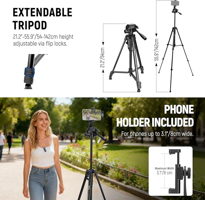 NEEWER Basics PA056 Vlogging Kit for iPhone Android Phone for YouTube TikTok Streaming Filmmaking Video Recording, Tripod + Microphone + LED Fill Light, Youtuber Starter Content Creator Essentials