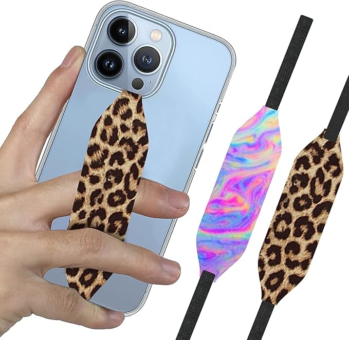 Phone Grip Strap - Reversible Finger Holder for Phone Back, Customizable Anti-Slip Design, Wireless Charging Compatible Detachable Holder for iPhone - Leopard & Pink Tie dye