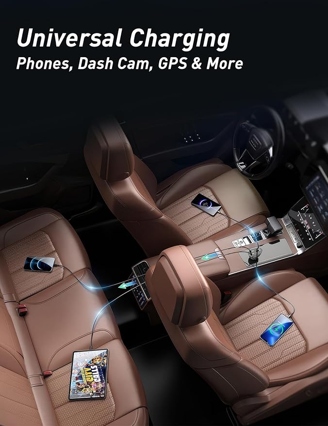 Retractable Car Charger USB C Fast Charging 120W, Car Accessories Cigarette Lighter Adapter Car Charger iPhone16 15 14 13 12 11 Car Essentials Gift for Travelers, Men, Women